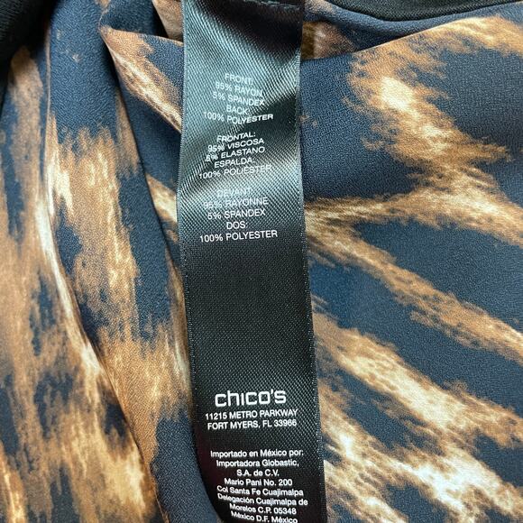 Chico's Womens 3 Black 2 Tone Leopard Animal Print Side Slits Lightweight Blouse - Picture 3 of 5